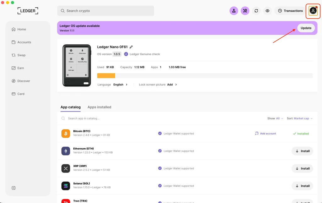 آپدیت Ledger OS را شروع کنید